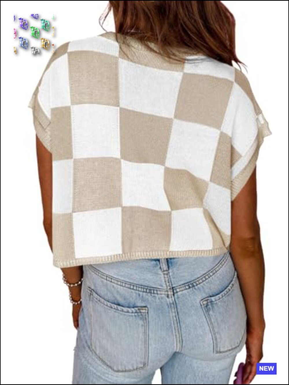 Cap Sleeve Crop Top Color Block Knit Sweater Trendy Casual Going Out Tee - Picture 4 of 7